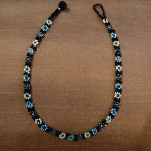 Blue flower beaded choker